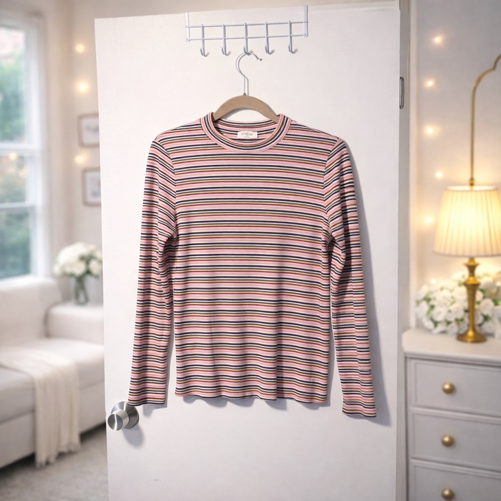 ✨ Umgee Soft Ribbed Striped Crewneck Long Sleeve Shirt Size M
